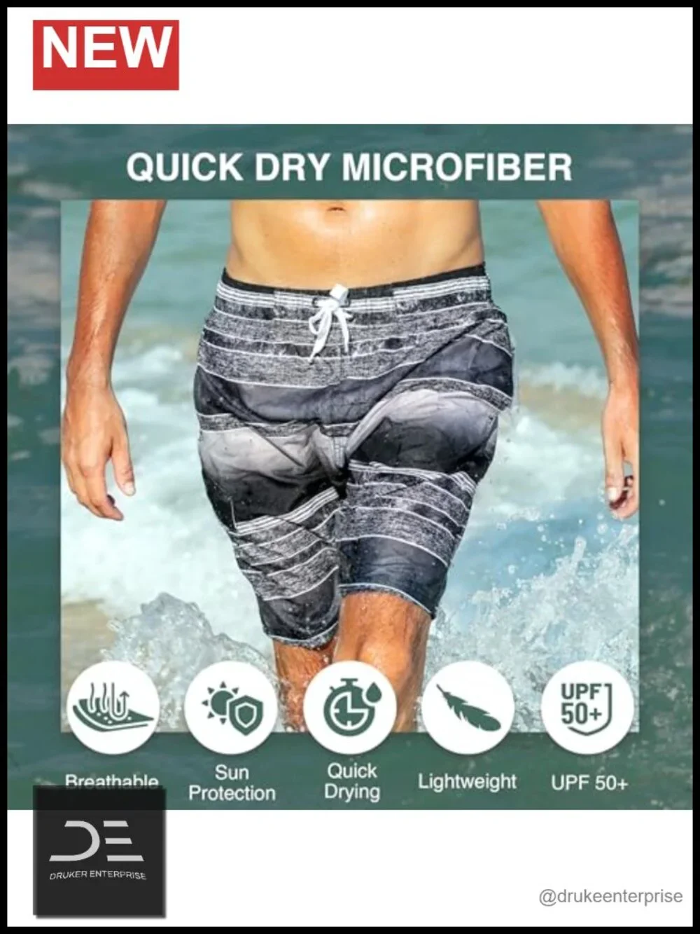 UPF 50+ Quick Dry Microfiber Swim Trunks with Mesh Lining Men's